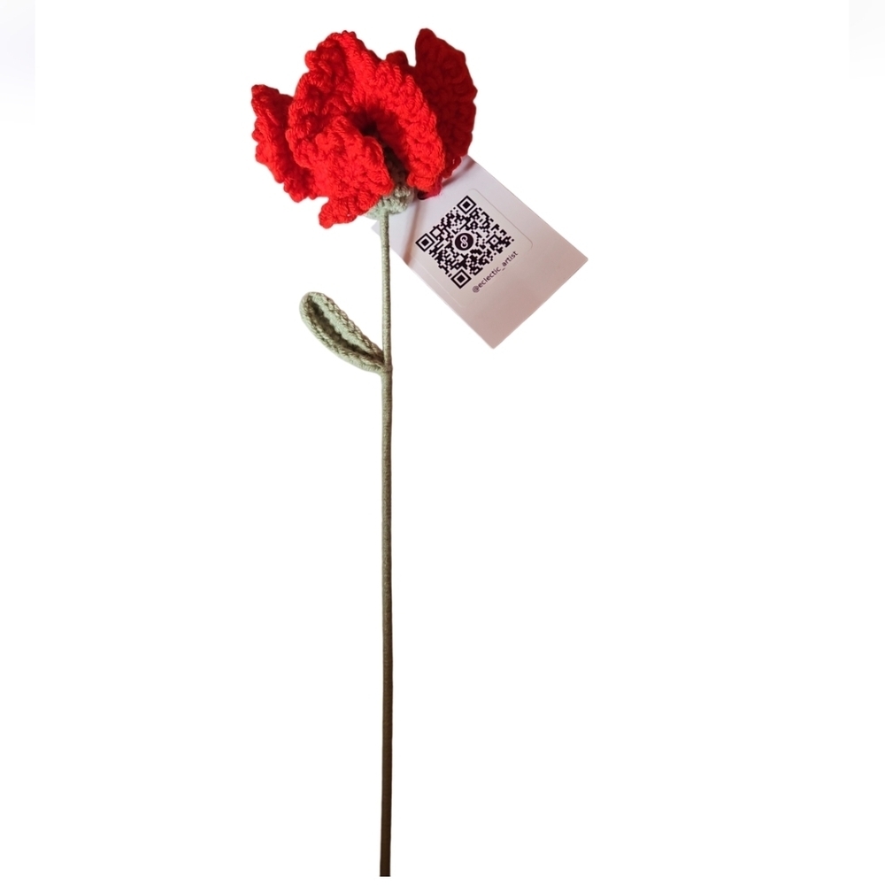 Handmade Red Crochet Carnation Flower Hand Crafted Botanical Faux Floral Gift - Picture 3 of 17